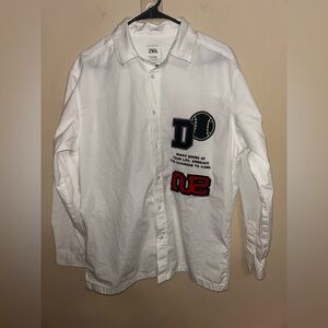 Zara Men's Textured With Patch White Rear Moove Groove & Jive Relax Shirt Size M